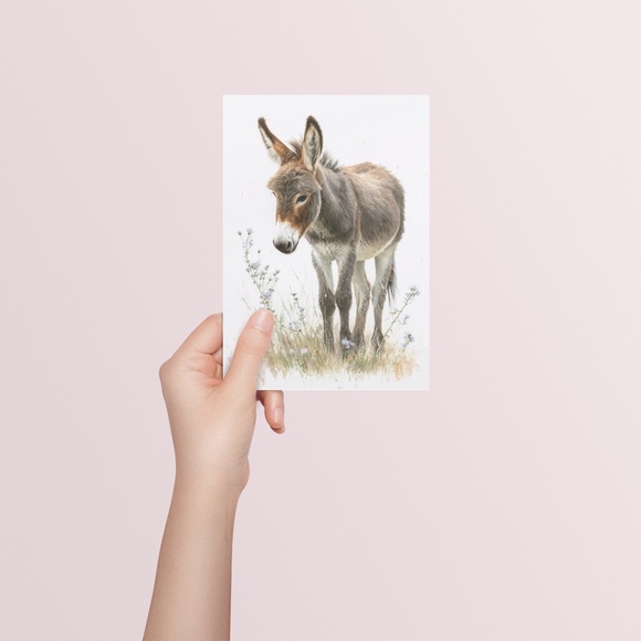 Watercolor Donkey Wall Art Print, Unframed - Charming Farmhouse Decor - Picture 5 of 6